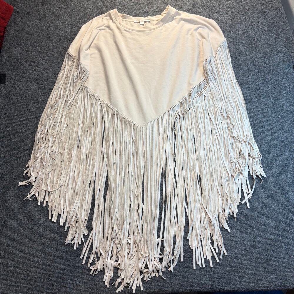 Boston Proper Ivory Western Showstopper Fringe Top L XL Boho Poncho